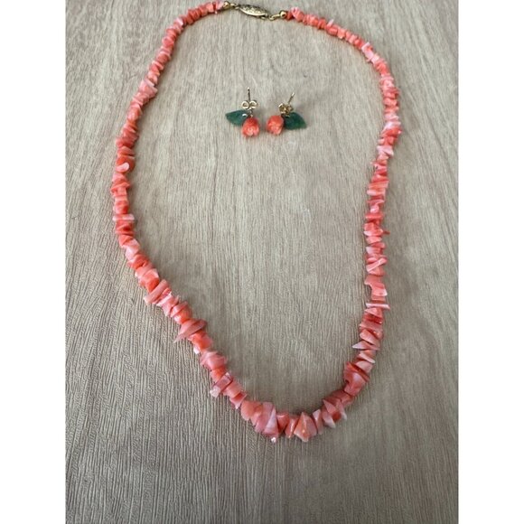 Carved Coral Bead Nuggets Necklace & Rose Earrings Set From Coral World - Picture 6 of 9
